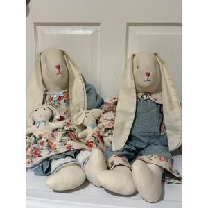 Set of 4 Plush Bunny Rabbits Easter Decor Stuffed Animals Vintage Style